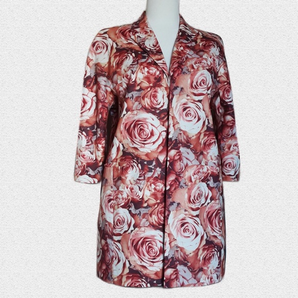 SPORTSCRAFT Signature. Maroon Roses Print Long Coat, Pockets, Brand New - Picture 3 of 7